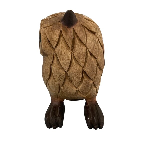 Owl Figurine Hand Painted Wood - Picture 3 of 7